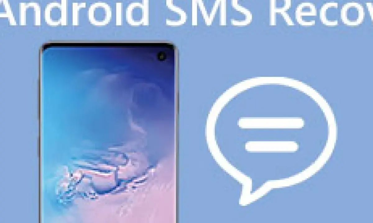 Android-telefon med texten "Android SMS Recovery" och en pratbubbla. Återställ dina arkiverade SMS.