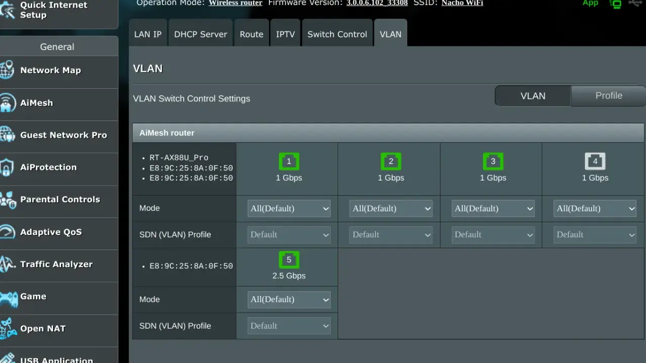 Inställningar för VLAN på Asus router. Här kan du logga in och konfigurera nätverksinställningar.