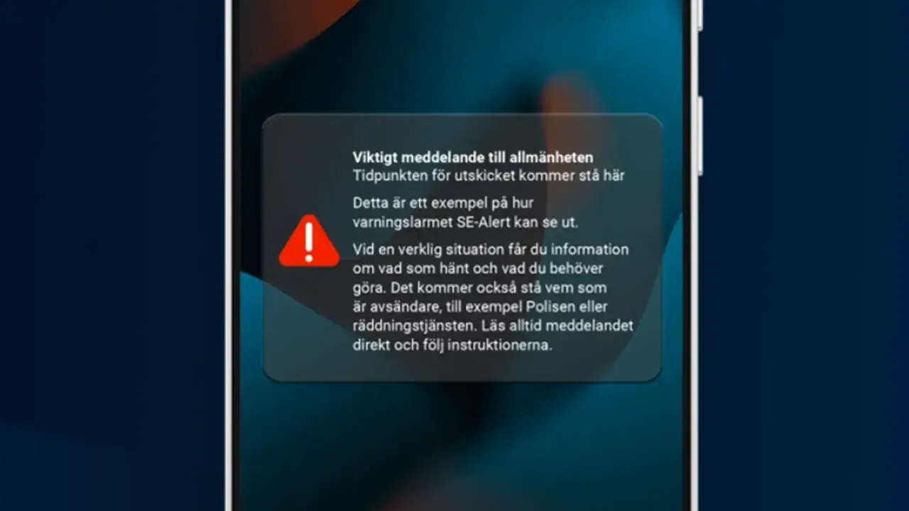 Varning! SE-Alert visar hur ditt hem vill skicka viktiga varningar till dig. Ett exempel på ett varningsmeddelande.
