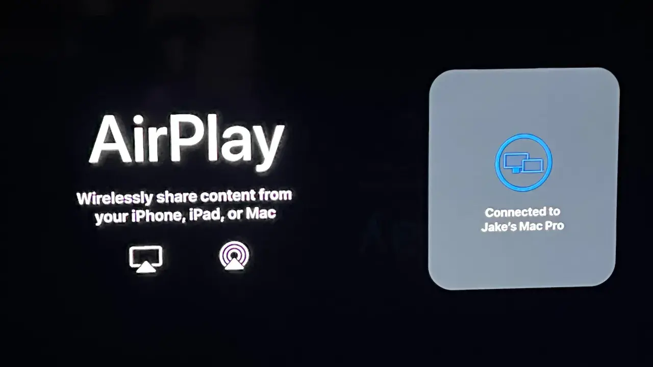 AirPlay-ikonen visas, men det verkar som att airplay funkar inte. Enheten är ansluten till Jake's Mac Pro.
