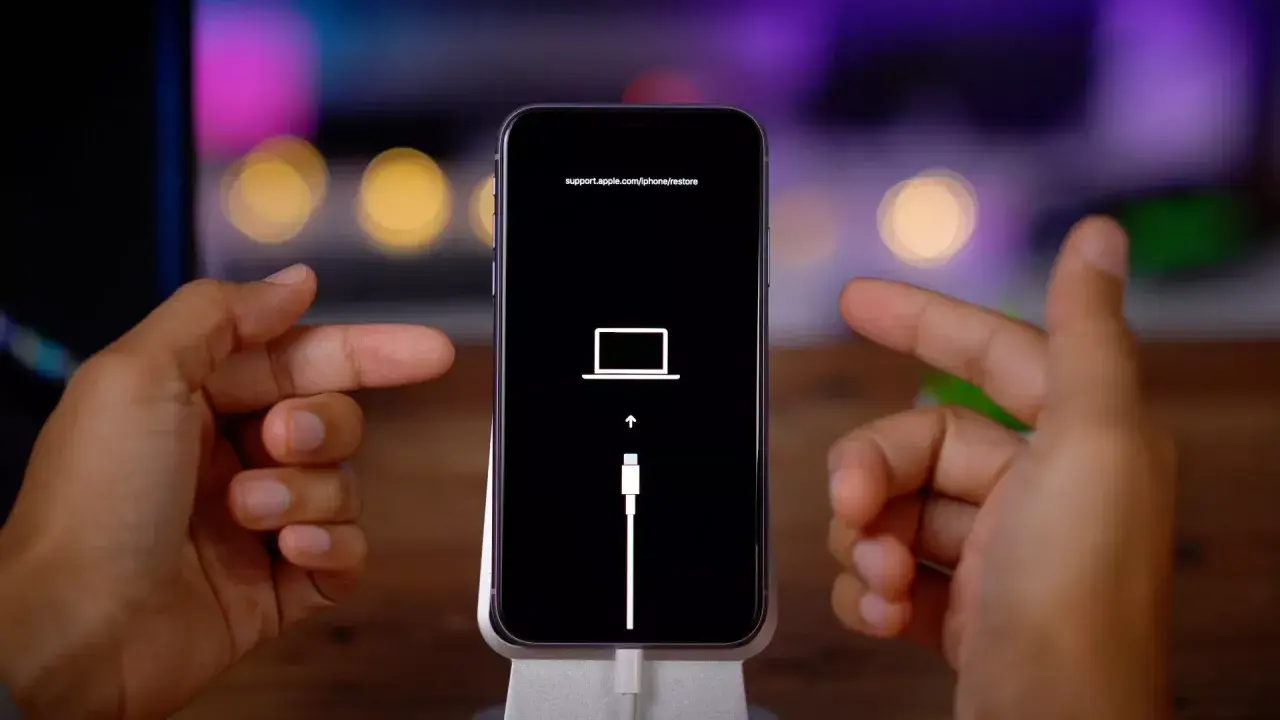 iPhone i återställningsläge, redo att starta om telefonen.