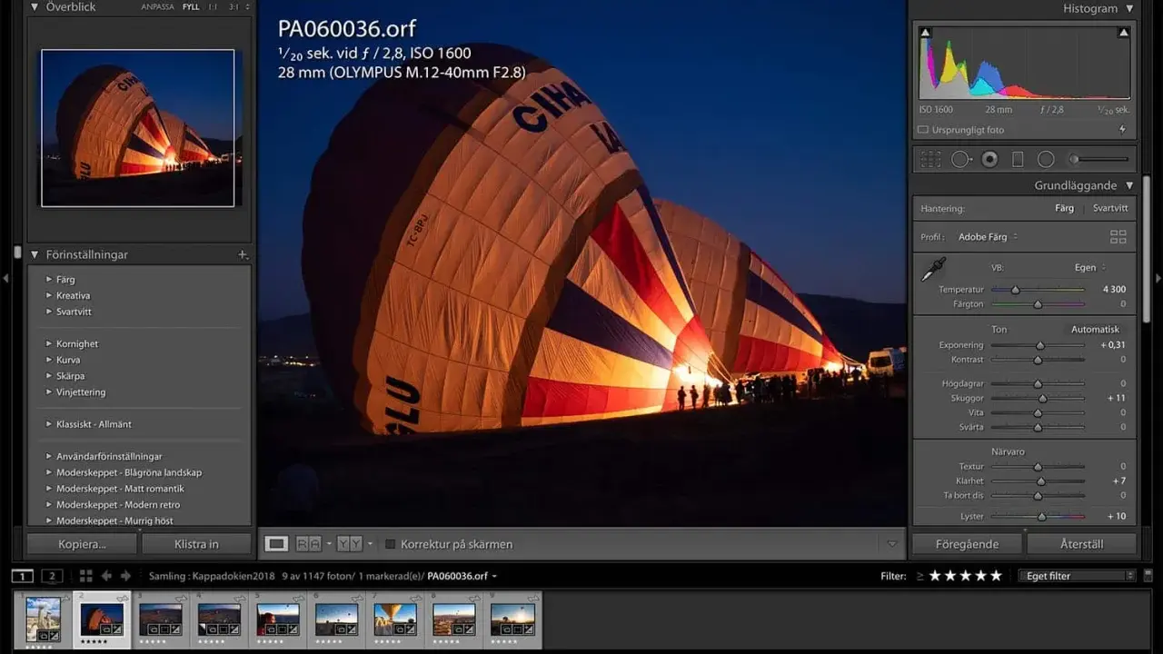 Två luftballonger ligger på marken, upplysta inifrån. Bilden visar hur man kan redigera bilder i Lightroom.