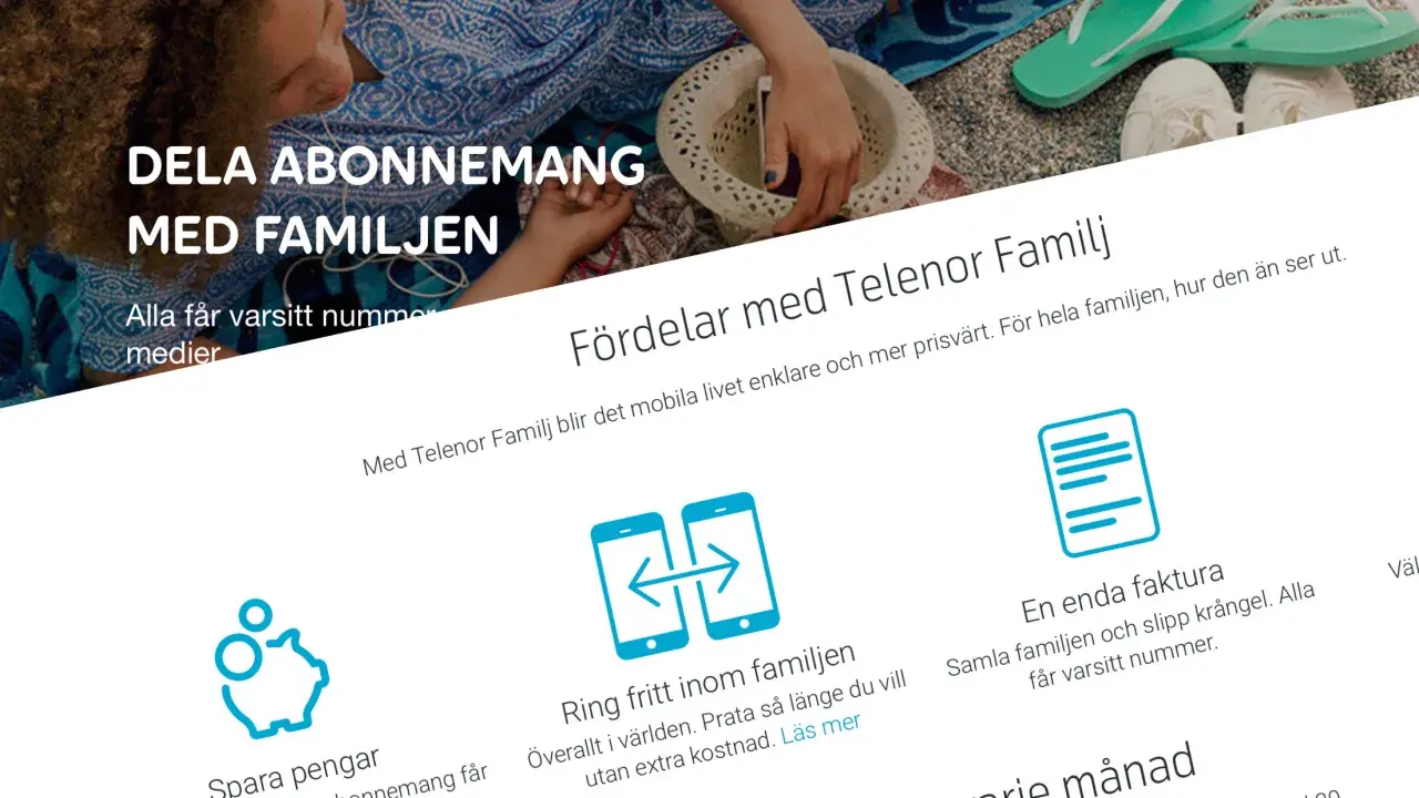 Dela abonnemang med familjen. Med Telenor familjeabonnemang får alla varsitt nummer och ni sparar pengar.