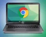 En Dell XPS-dator med ChromeOS Flex som körs, med den ikoniska Chrome-logotypen på skärmen.