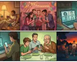 Vänner och familj njuter av roliga spel på mobilen, både tillsammans och på distans.
