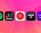 Ikoner för musikappar som Spotify, Deezer, YouTube Music, Tidal och Amazon Music. Vilken tjänst vinner i en deezer vs spotify-strid?