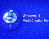 Windows 11 Media Creation Tool med en USB-stick med Windows-logotypen ovanpå en CD.