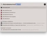 Sökresultat för Aktivitetskontroll på Mac. Visar appen, relaterade sökningar och webbplatser.