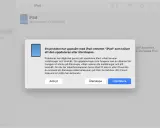Ett felmeddelande visas för en iPad som inte startar. Det föreslås att uppdatera eller återskapa enheten.