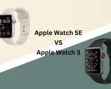 Jämförelse mellan Apple Watch SE och Apple Watch 3. Två olika Apple Watch modeller visas.
