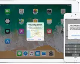 Tvåfaktorsautentisering iPhone: En begäran om inloggning på Apple ID visas på en iPad, medan en iPhone visar en verifieringskod för att fortsätta.