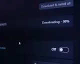 Nedladdning av Windows 11 uppdatering nästan klar, 98%.