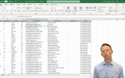 Excel-ark med kontaktuppgifter. Hjälper dig att hitta dubbletter och organisera data.