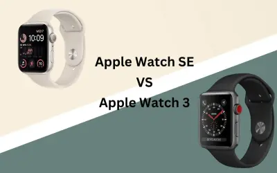 Jämförelse mellan Apple Watch SE och Apple Watch 3. Två olika Apple Watch modeller visas.