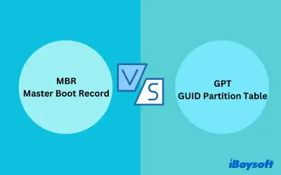 Jämförelse mellan MBR (Master Boot Record) och GPT (GUID Partition Table).