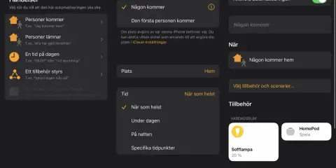 Testar en Apple HomePod mini-automatisering för när någon kommer hem.