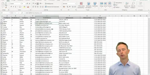 Excel-ark med kontaktuppgifter. Hjälper dig att hitta dubbletter och organisera data.