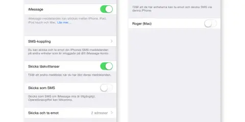 Inställningar för att skicka sms från datorn via SMS-koppling. Aktivera SMS-koppling för att skicka och ta emot meddelanden på andra enheter.