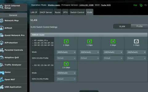 Inställningar för VLAN på Asus router. Här kan du logga in och konfigurera nätverksinställningar.