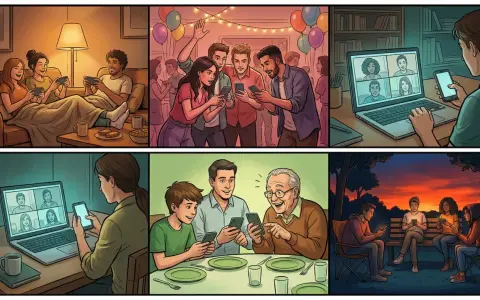 Vänner och familj njuter av roliga spel på mobilen, både tillsammans och på distans.