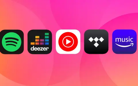 Ikoner för musikappar som Spotify, Deezer, YouTube Music, Tidal och Amazon Music. Vilken tjänst vinner i en deezer vs spotify-strid?