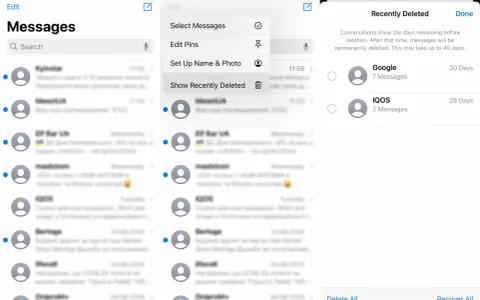 Visar hur man hittar raderade sms på iPhone. Konversationer finns kvar i 30 dagar innan de raderas permanent.