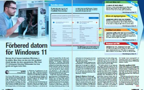 Man förbereder en dator för Windows 11. Artikeln listar systemkrav för Windows 11 och hur man kontrollerar sin dator.