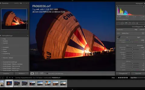 Två luftballonger ligger på marken, upplysta inifrån. Bilden visar hur man kan redigera bilder i Lightroom.