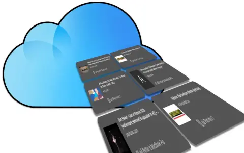 Flikar på en iPhone som visas i en molnliknande grafik. Flikarna visar olika nyhetsartiklar och videor.