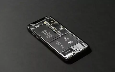 En isärplockad iPhone visar batteri och Taptic Engine. Justering av ljusstyrka iPhone kan påverka batteritiden.