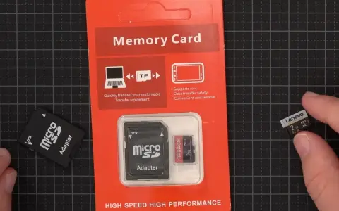Minneskort med adapter och ett litet minneskort märkt "Lenovo 2TB". Kan detta vara en fyndiq bluff?