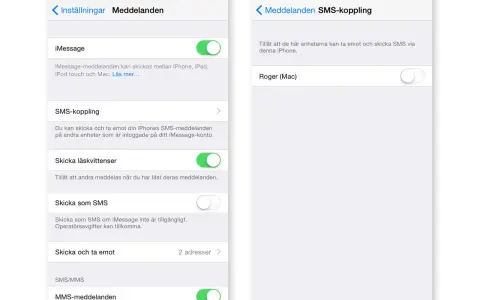 Inställningar för att skicka sms från datorn via SMS-koppling. Aktivera SMS-koppling för att skicka och ta emot meddelanden på andra enheter.
