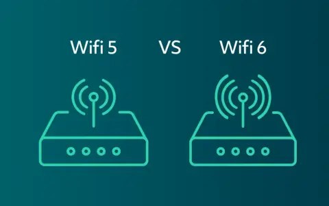 Jämförelse mellan Wifi 5 och Wifi 6 routrar. Två stiliserade routrar visas, en för varje standard, med texten "Wifi 5 VS Wifi 6" ovanför.
