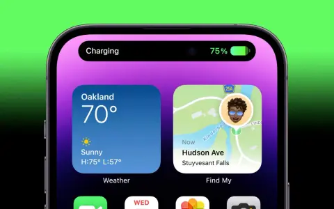 iPhone visar optimerad batteriladdning, 75% laddat. Vädret i Oakland är 70 grader och soligt.