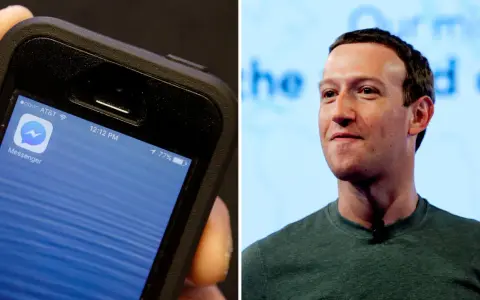 En närbild på en iPhone med Messenger-appen öppen, bredvid ett porträtt av Mark Zuckerberg. Kanske han funderar på hur man kan återkalla meddelande messenger.