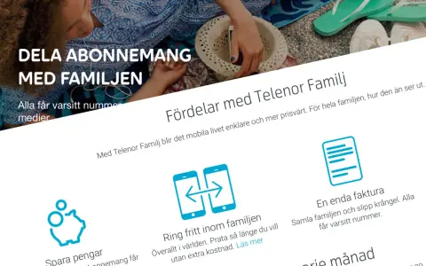 Dela abonnemang med familjen. Med Telenor familjeabonnemang får alla varsitt nummer och ni sparar pengar.