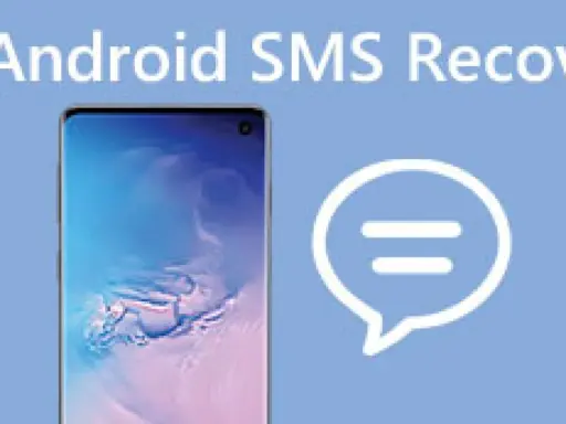 Android-telefon med texten "Android SMS Recovery" och en pratbubbla. Återställ dina arkiverade SMS.