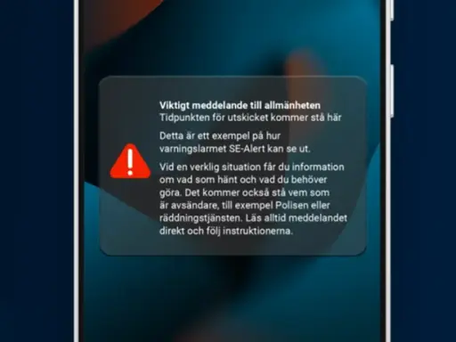 Varning! SE-Alert visar hur ditt hem vill skicka viktiga varningar till dig. Ett exempel på ett varningsmeddelande.