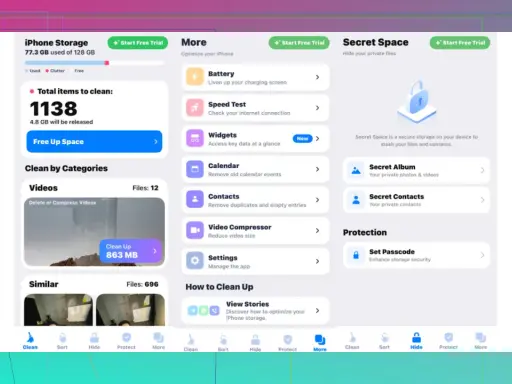 Appen hjälper dig att avlasta appar iPhone genom att frigöra 4.8 GB utrymme. Rensa videor, kontakter och mer.