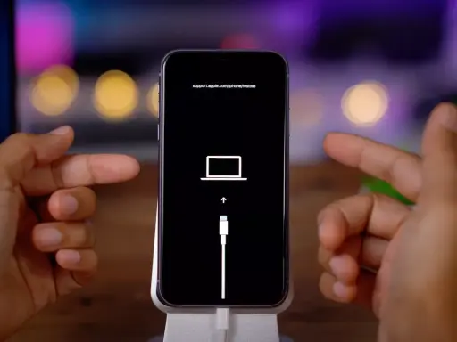 iPhone i återställningsläge, redo att starta om telefonen.