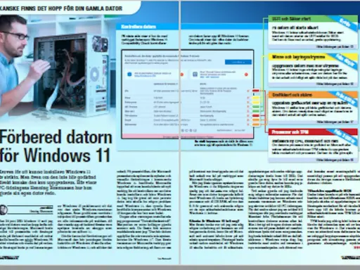 Man förbereder en dator för Windows 11. Artikeln listar systemkrav för Windows 11 och hur man kontrollerar sin dator.