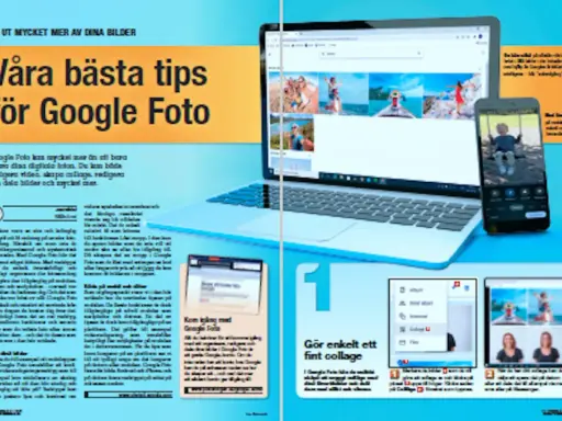 En dator och en mobiltelefon visar bilder från Google Foto. Artikeln ger tips för att få ut mer av dina bilder med Google Foto.