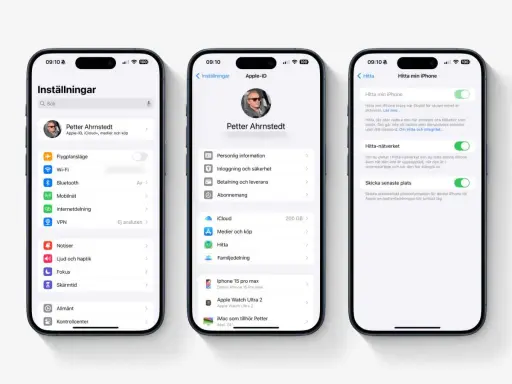 Inställningar på iPhone visar hur du kan aktivera Hitta min iPhone för att skydda din enhet.