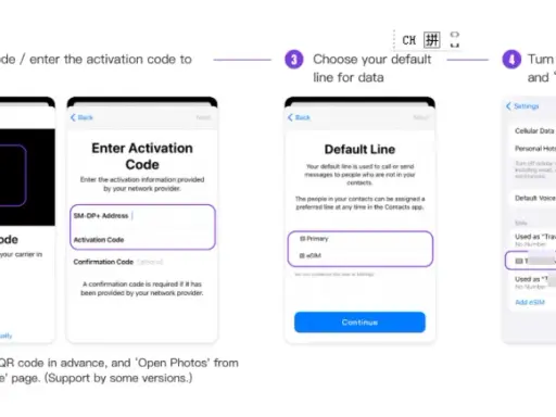 Steg för steg: lägg till ett fello e sim. Följ instruktionerna för att skanna QR-kod, välja standardlinje och aktivera data roaming.