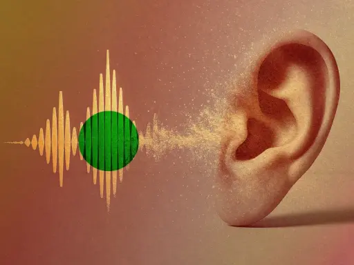 En öra tar emot ljudvågor, som representerar spotify ljudkvalitet.