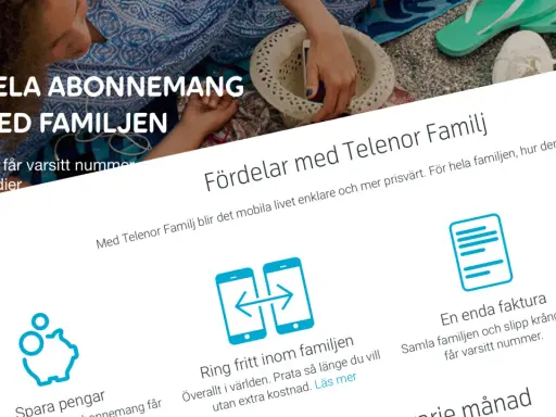 Dela abonnemang med familjen. Med Telenor familjeabonnemang får alla varsitt nummer och ni sparar pengar.