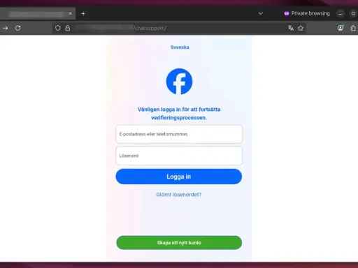 Facebook-inloggning för verifiering. Fält för e-postadress eller telefonnummer, och lösenord. Kapat telefonnummer kan vara en anledning att logga in här.