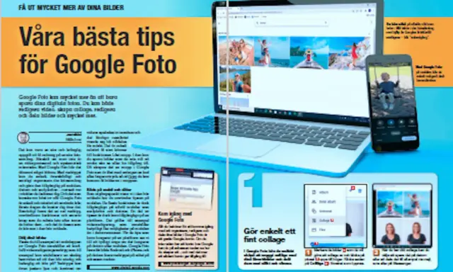 En dator och en mobiltelefon visar bilder från Google Foto. Artikeln ger tips för att få ut mer av dina bilder med Google Foto.