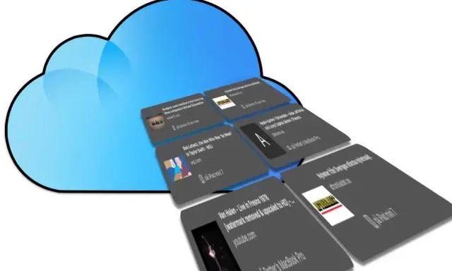 Flikar på en iPhone som visas i en molnliknande grafik. Flikarna visar olika nyhetsartiklar och videor.
