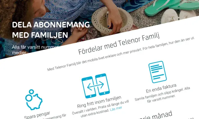 Dela abonnemang med familjen. Med Telenor familjeabonnemang får alla varsitt nummer och ni sparar pengar.